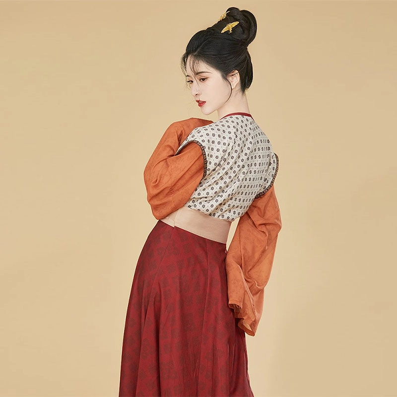 织造司 一骑红尘唐制褙子唐圆领齐腰八破长裙汉服 女款