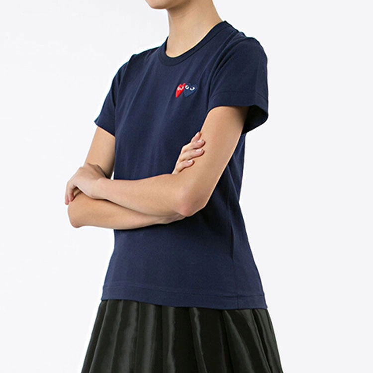 CDG Play Double Heart T-Shirt Navy T