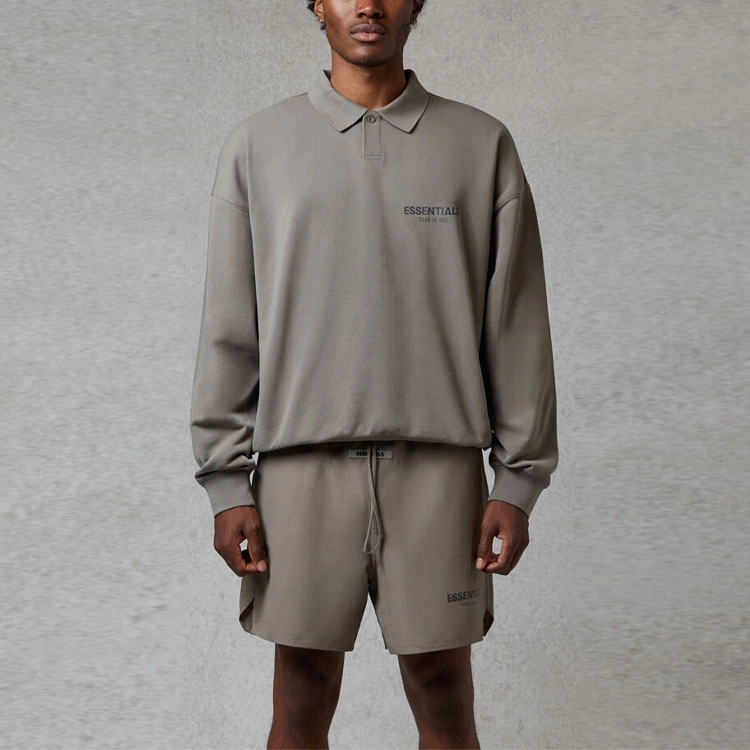 Fear of God Essentials FW20 Long Sleeve Polo Shirt Cement LogoPolo