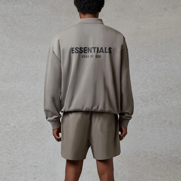 Fear of God Essentials FW20 Long Sleeve Polo Shirt Cement LogoPolo