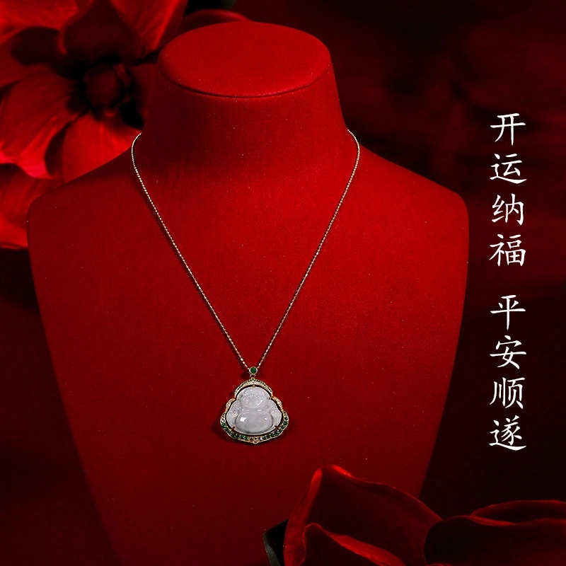 龙弗 【吉祥如意】圆满幸福鸿运高升平安喜乐新中式白翡翠佛头 轻奢高级感 豆种 项链 女款