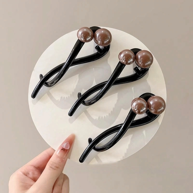 水中玉 珍珠一字扭扭夹后脑勺抓夹发量少头发发卡头饰夹子 亚克力 发夹 女款