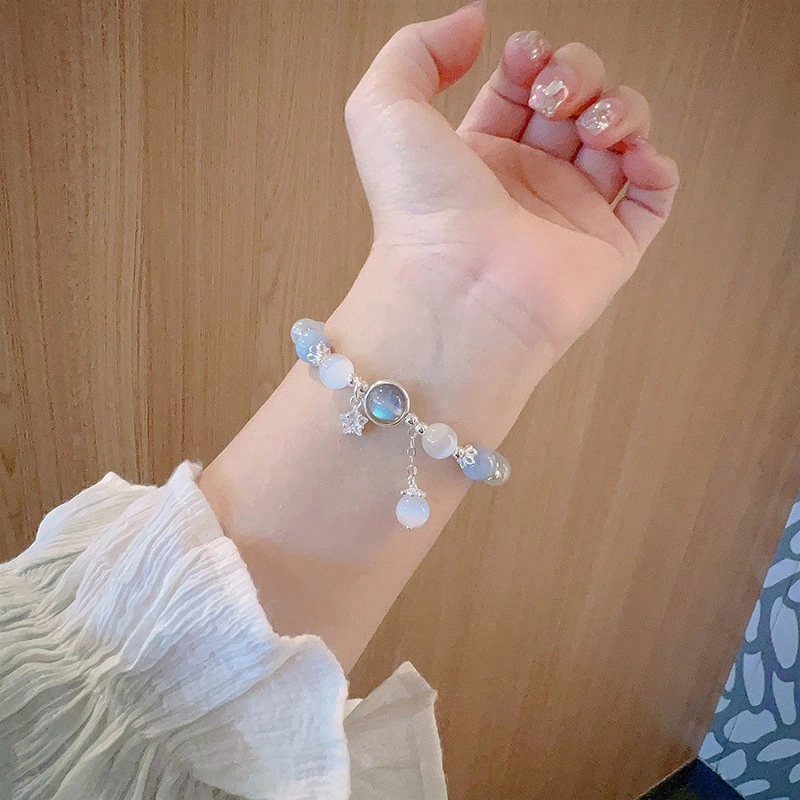 久爱 海蓝宝石星星 浪漫海洋之星水逆退散迎接好运小清新氛围感清冷时尚气质 猫眼石 手串 女款