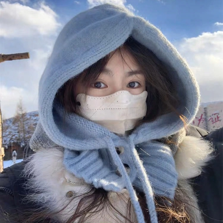 浪莎 可爱兔子巴拉克拉法冬季保暖百搭针织一体 涤纶 帽子 女款