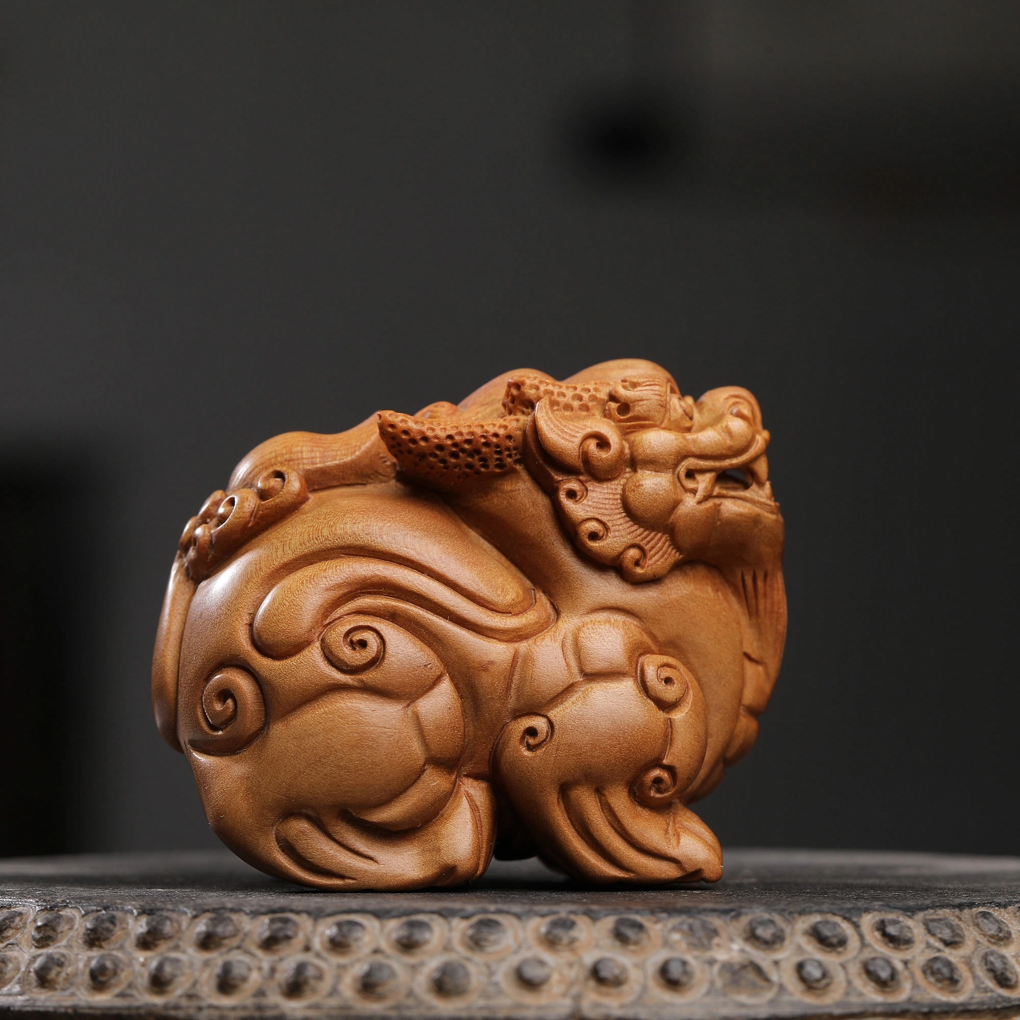 絮物 国风新中式望天貔貅招财纳福财源广进工艺品装饰品手工精细雕刻而成 老山檀 木作把件 男女同款情侣款