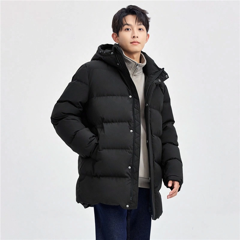 佐丹奴 连帽中长款纯色羽绒服 男款