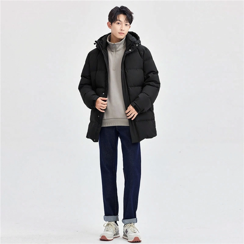 佐丹奴 连帽中长款纯色羽绒服 男款