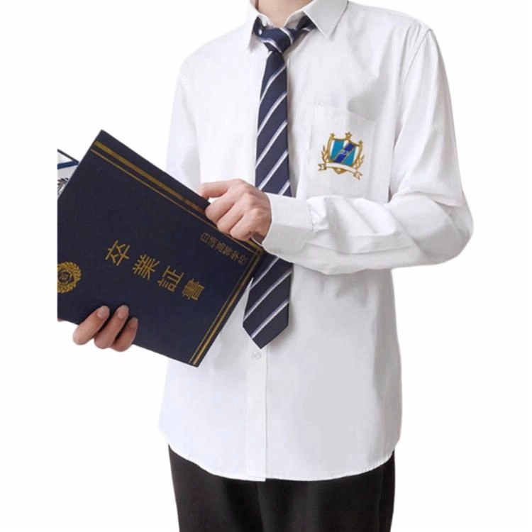 木村叔 刺绣青少年日系制服内搭打底长袖衬衫 男款 白色