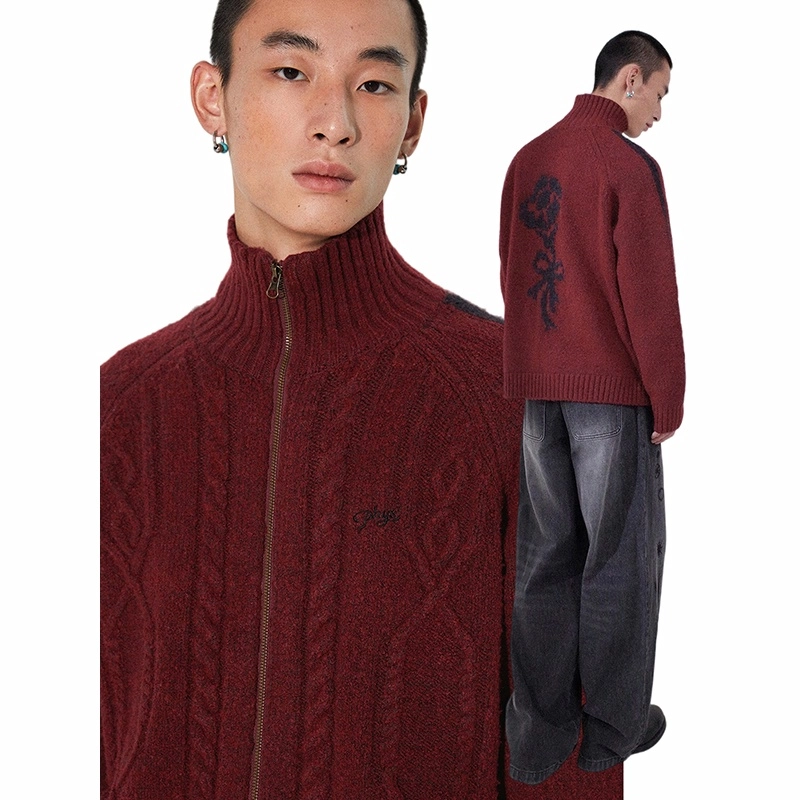物理少年 撞毛织日系复古毛衣 男女同款 黑红色