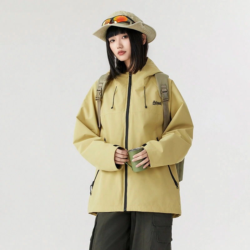 雅鹿  户外机能风百搭山系运动保暖外套登山三合一内胆宽松休闲纯色简约连帽  防水防风冲锋衣 男女同款 米白