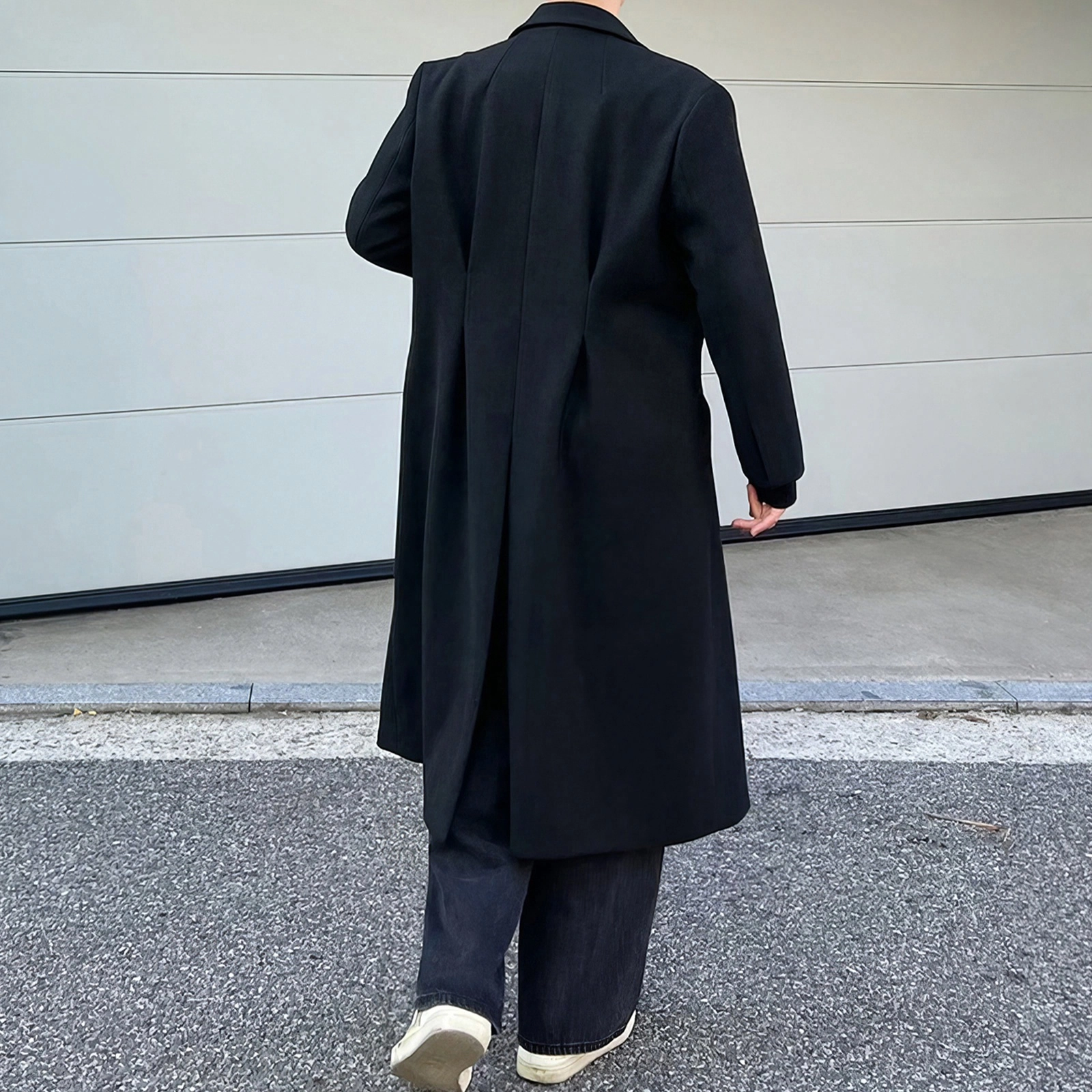 西装领单排扣毛呢长款过膝风衣外套大衣 男女同款