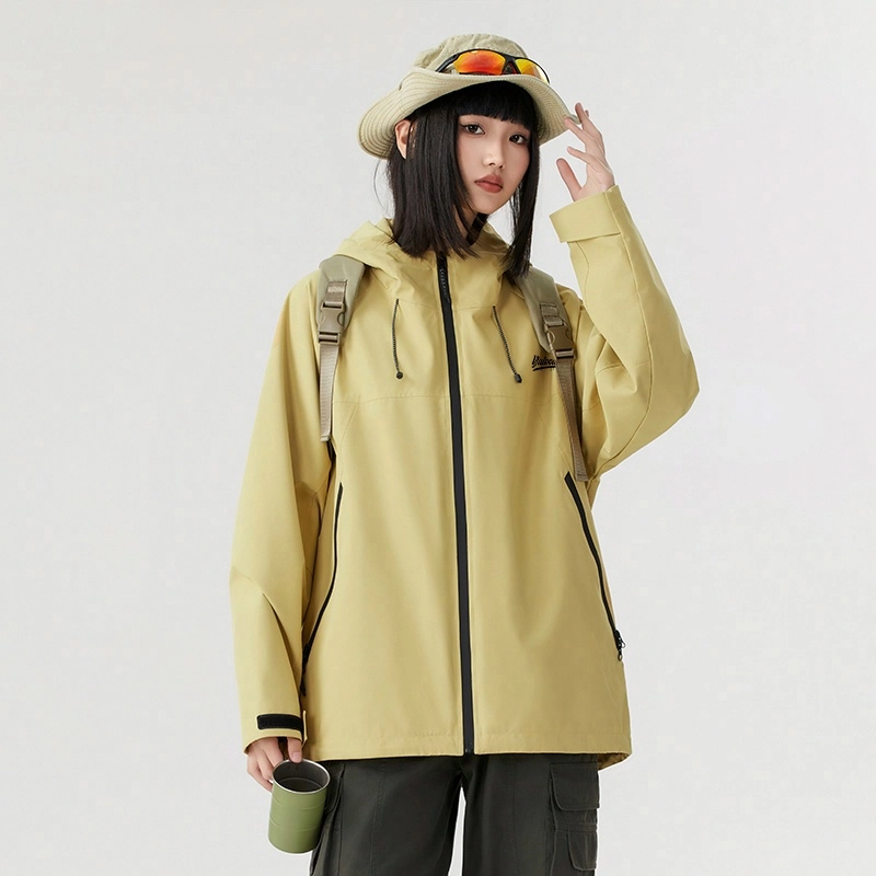 雅鹿  户外机能风百搭山系运动保暖外套登山三合一内胆宽松休闲纯色简约连帽  防水防风冲锋衣 男女同款 米白