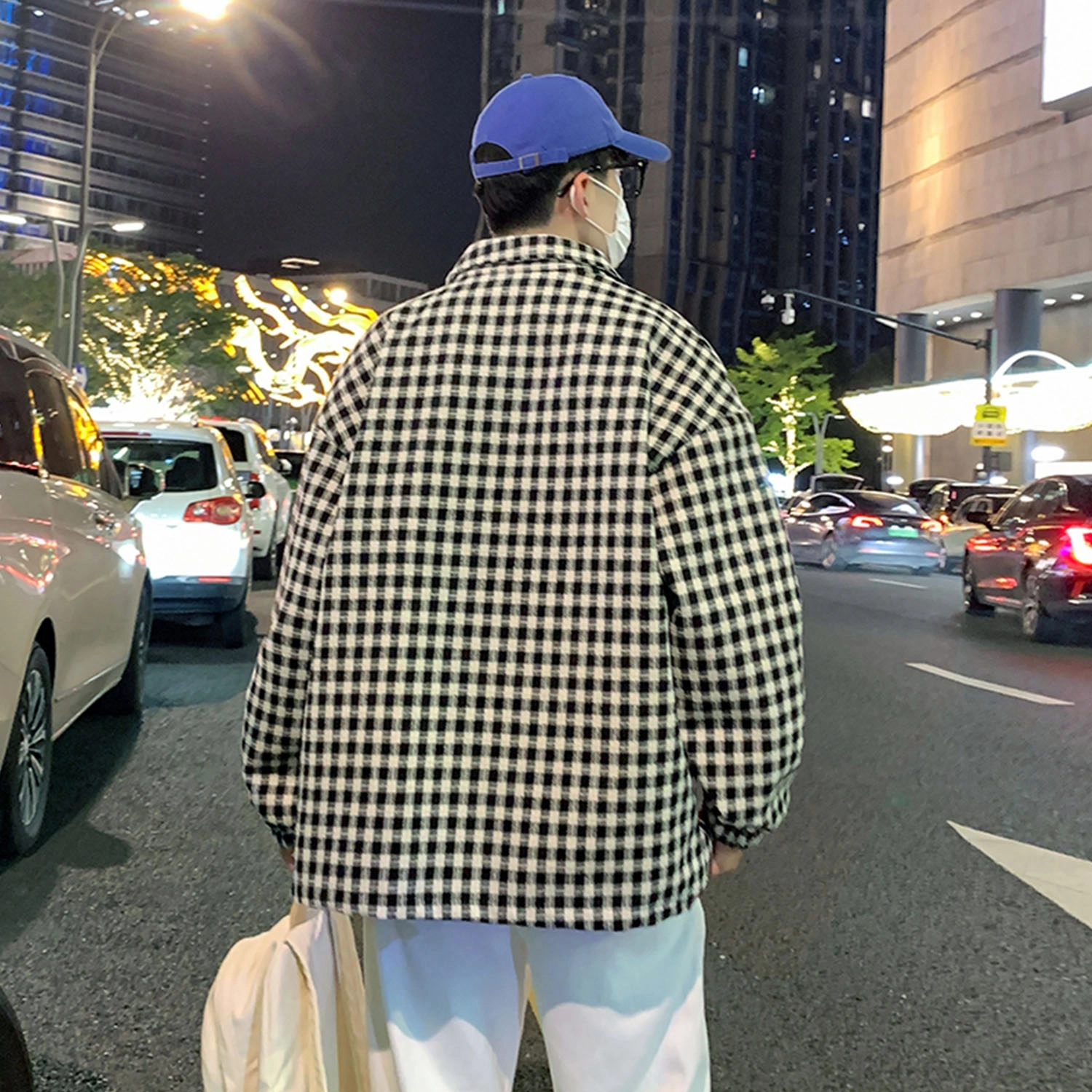 小格子翻领休闲宽松外套上衣夹克 男女同款
