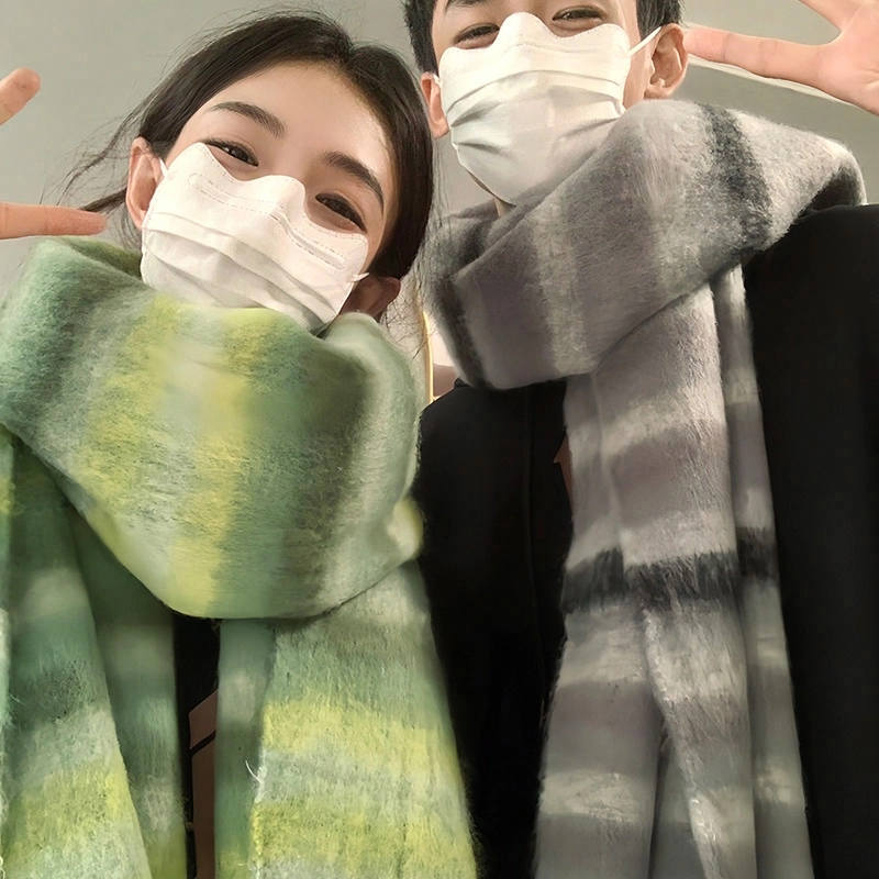 纳兰杜 韩版渐变色秋冬保暖加厚披肩高级感休闲学生潮流软糯感 聚酯纤维 绒线围巾 男女同款情侣款 浅灰色/绿色/咖色
