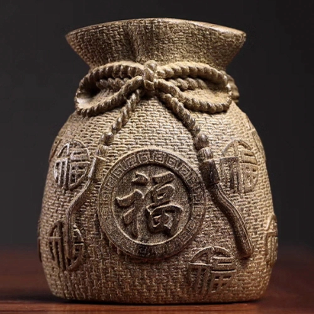 仙作美 乌木金丝楠木雕刻福袋钱袋手把件 阴沉木 摆件 男女同款情侣款