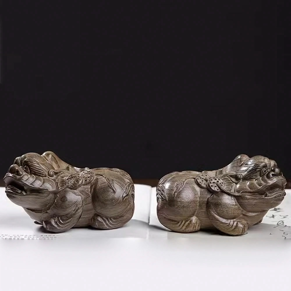 仙作美 乌木金丝楠木实木雕刻经典貔貅文玩把件 阴沉木 木作摆件 男女同款情侣款