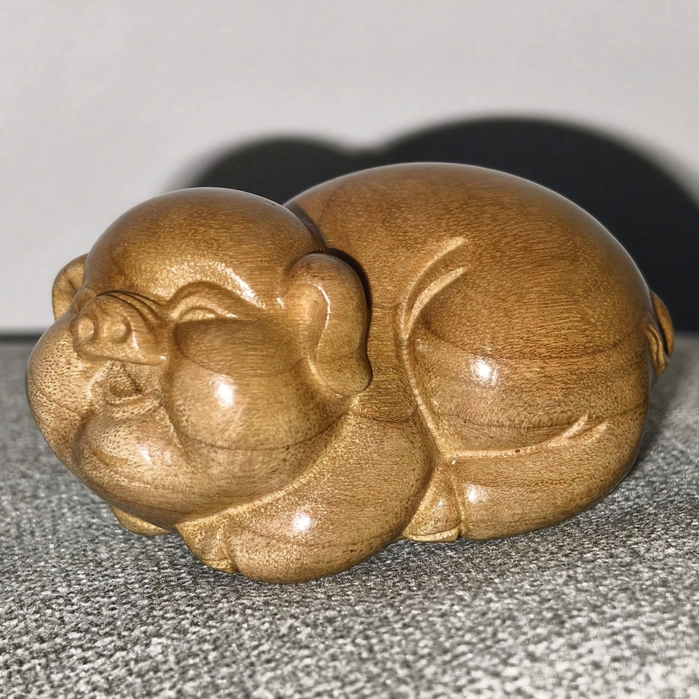 仙作美 假一赔万金丝楠老料实木雕刻福猪手把件文玩 楠木 摆件 男女同款情侣款