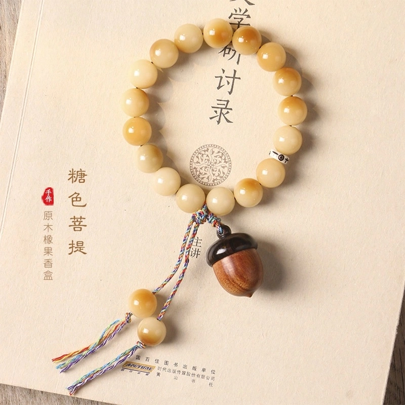 書卓 炭烧焦糖色念珠 圆珠单圈手链 新中式招财转运  天官赐福 百搭#好运 菩提根 手串 男女同款情侣款