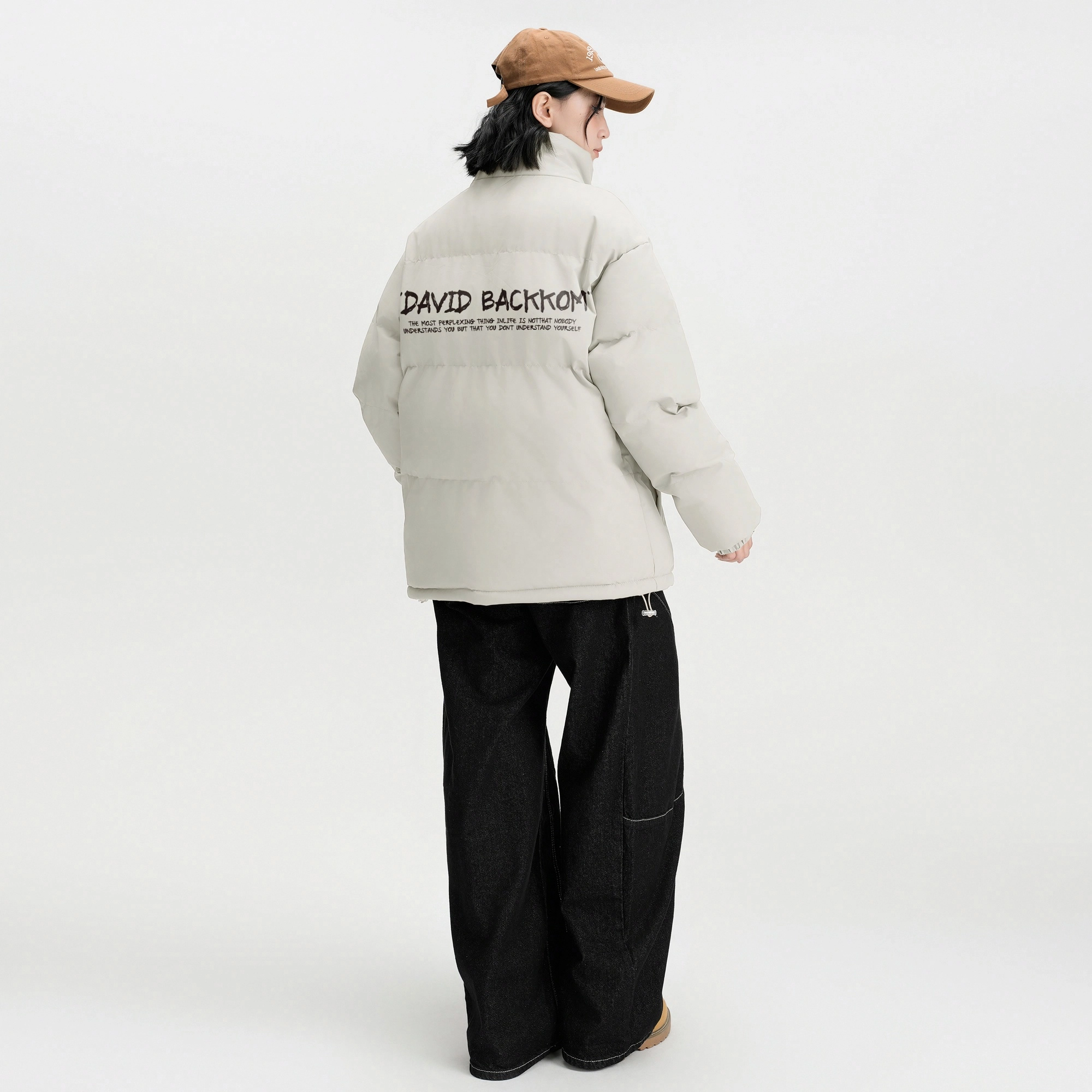 大卫贝肯 美式高街简约时尚立领宽松面包棉服外套纯色加绒保暖连帽卫衣直筒日常百搭垂感牛仔裤休闲运动套装 男女同款
