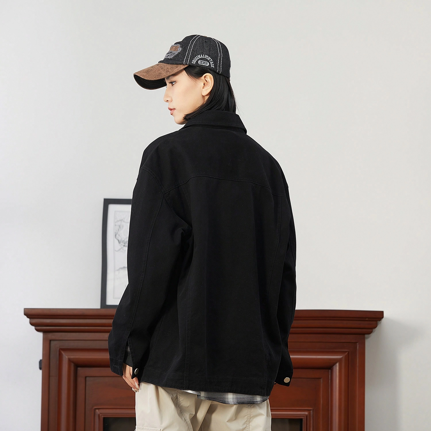 雅鹿 美式高街潮流纯色开衫翻领休闲舒适百搭校园风宽松长袖夹克外套 男女同款