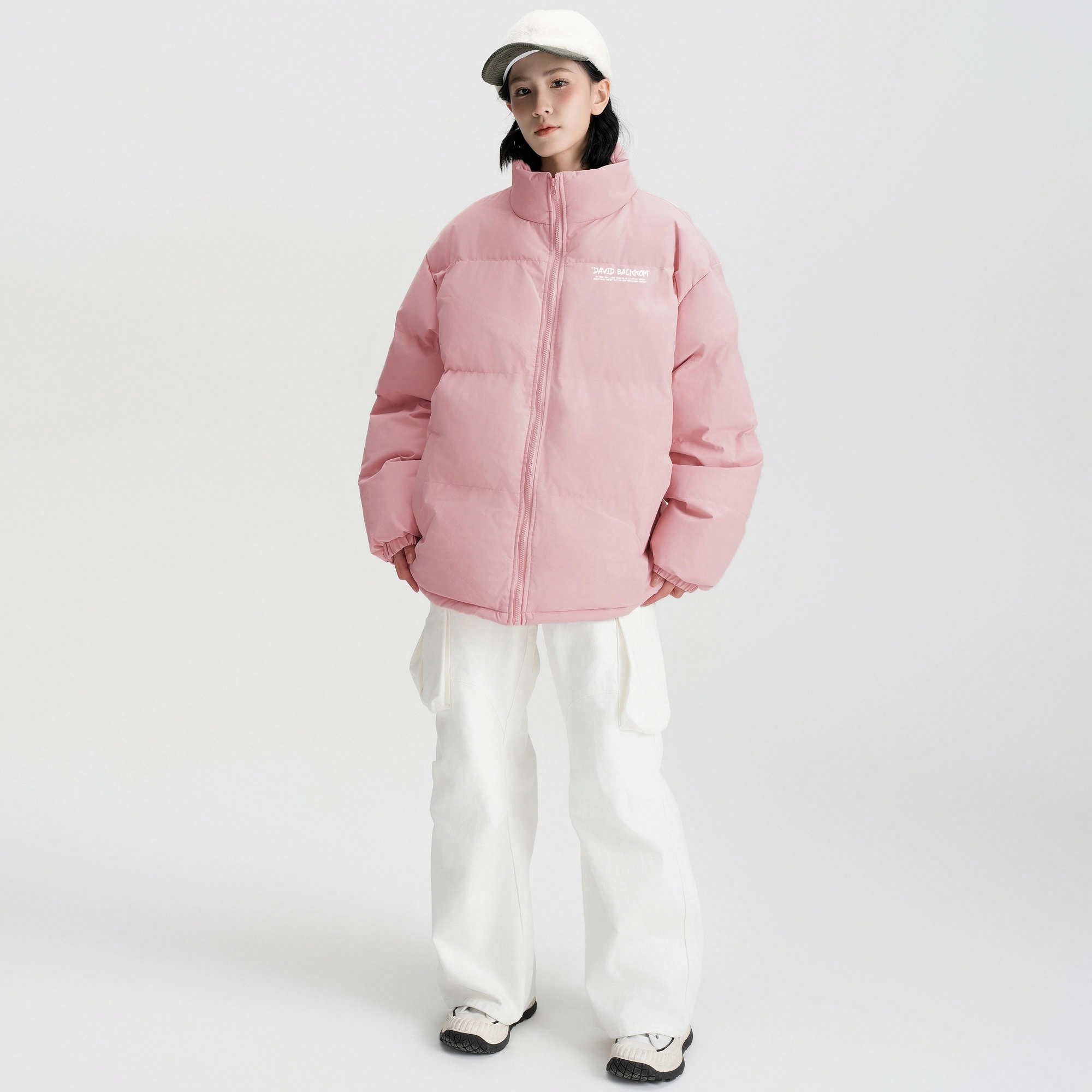 大卫贝肯 美式高街简约时尚立领宽松面包棉服外套纯色加绒保暖连帽卫衣直筒日常百搭垂感牛仔裤休闲运动套装 男女同款