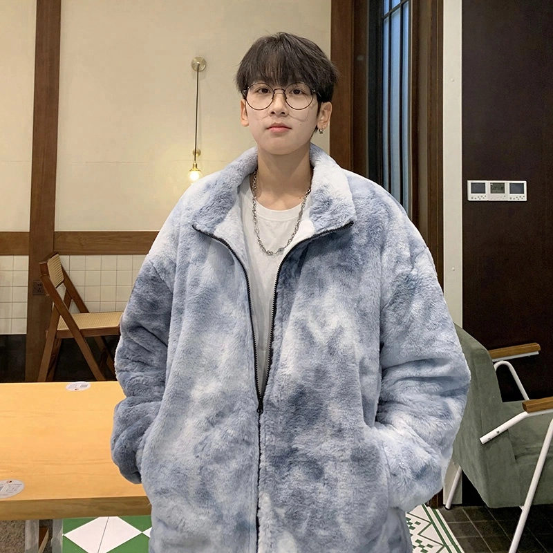 极限涡轮 美式高街扎染原宿风舒适加厚保暖宽松立领痞帅时尚个性棉服 男女同款
