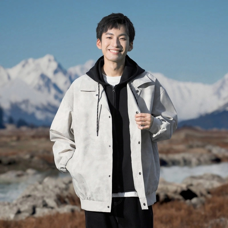 美式高街休闲假两件拼接撞色满天星烫钻亮片闪亮宽松百搭教练工装连帽夹克外套 通用