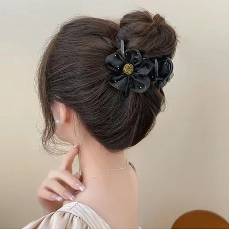 零界 花朵网纱满钻圆珠抓夹梦幻波点法式浪漫轻奢后脑勺头饰 亚克力 发夹 女款