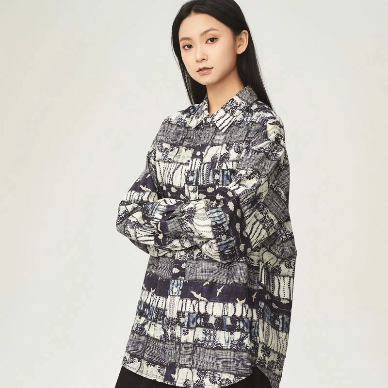 火奴鲁鲁壁画主题长袖衬衫 男女同款 檀香山蓝