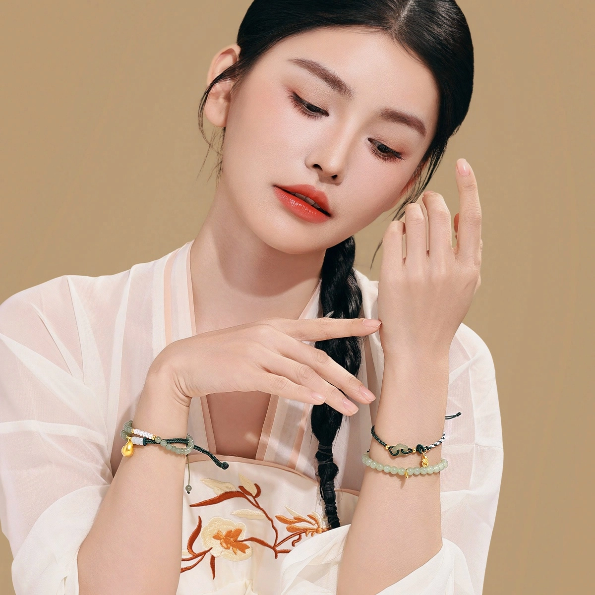 老庙 节节高升竹叶浅色事业有成新中式好运 和田玉手串 青白玉 女款