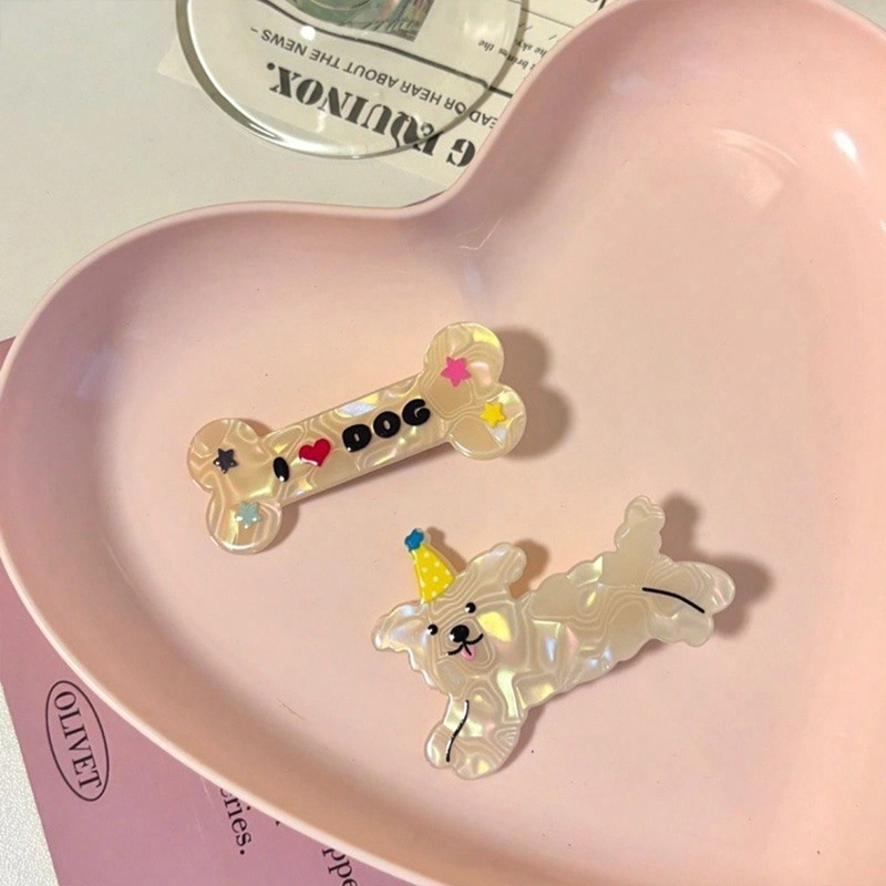 零界 猫猫狗狗骨头侧边可爱少女感卡通童趣百搭日常发饰 亚克力 发夹 女款