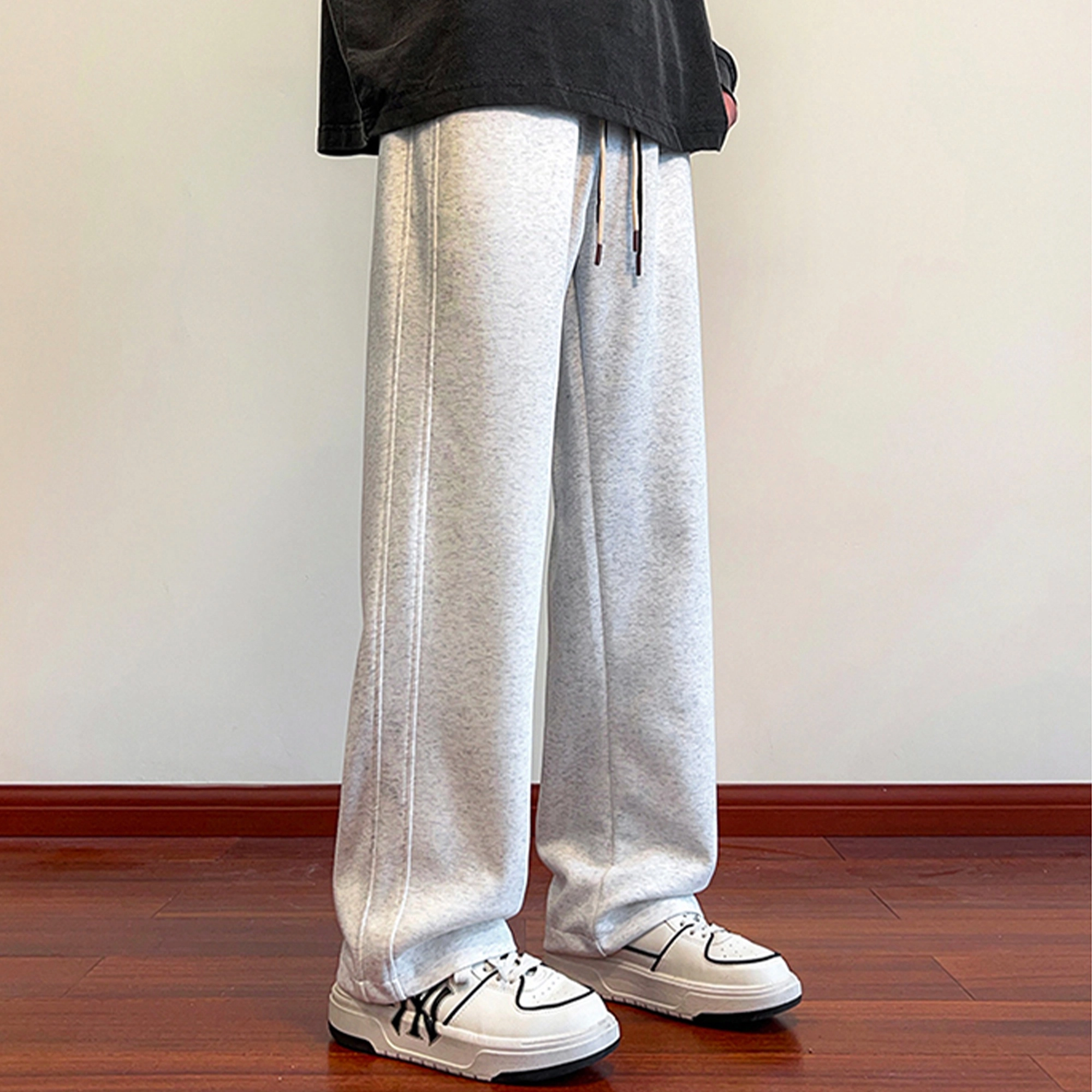 徐太浪 保暖宽松纯色重磅挂绳设计直筒休闲裤 男女同款