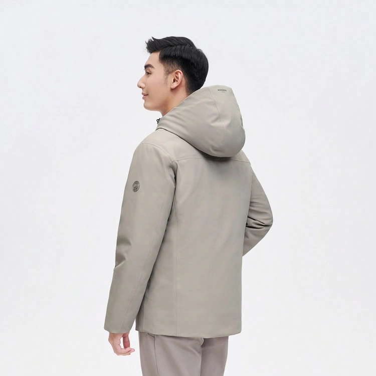 波司登 连帽纯色鹅绒合身拉链口袋羽绒服 男款