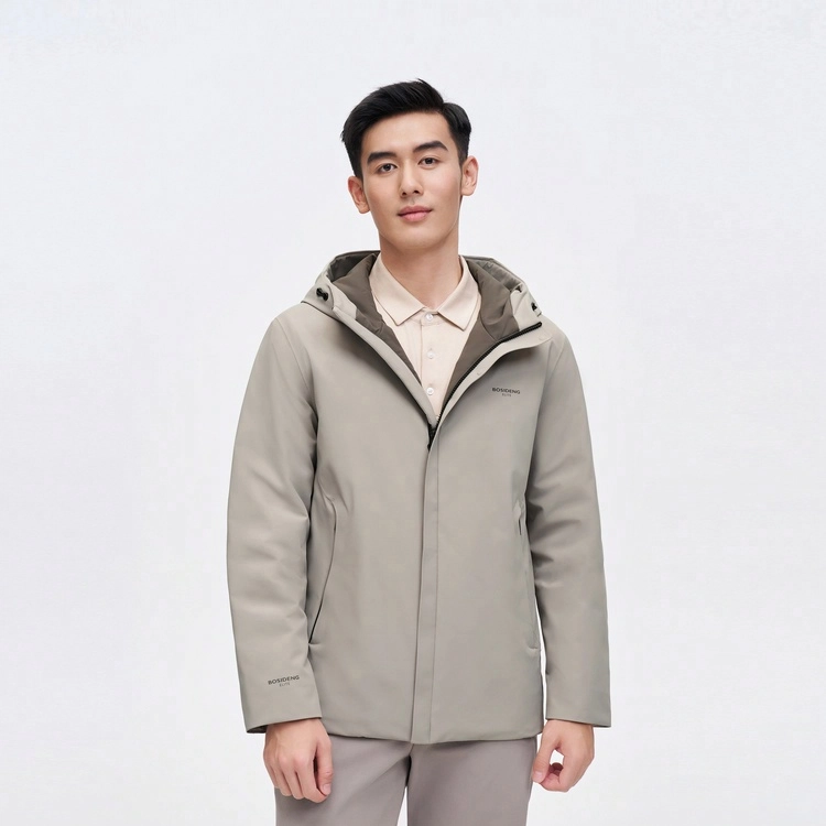 波司登 连帽纯色鹅绒合身拉链口袋羽绒服 男款