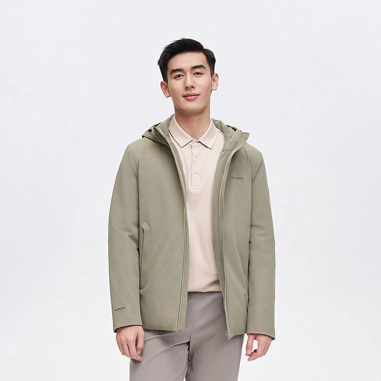 波司登 连帽纯色鹅绒合身拉链口袋羽绒服 男款