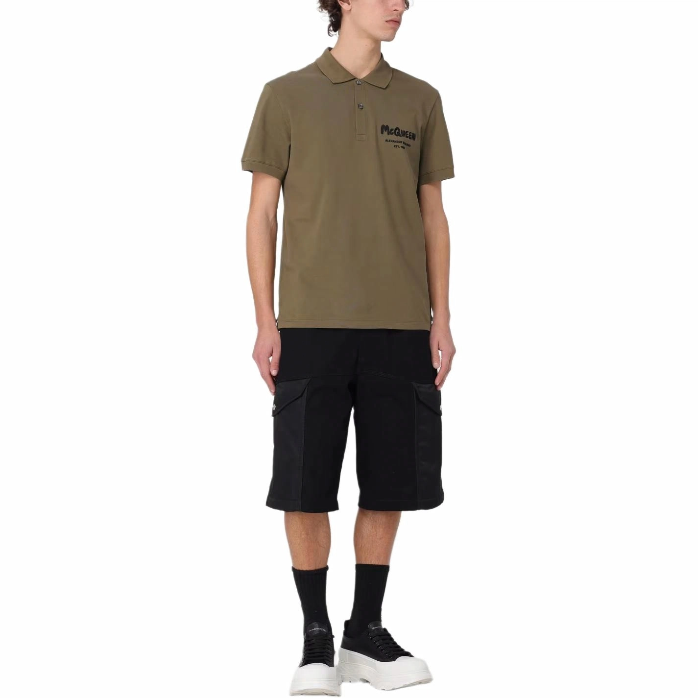 Alexander McQueen Mcqueen Graffiti Polo In Deep Khaki Polo