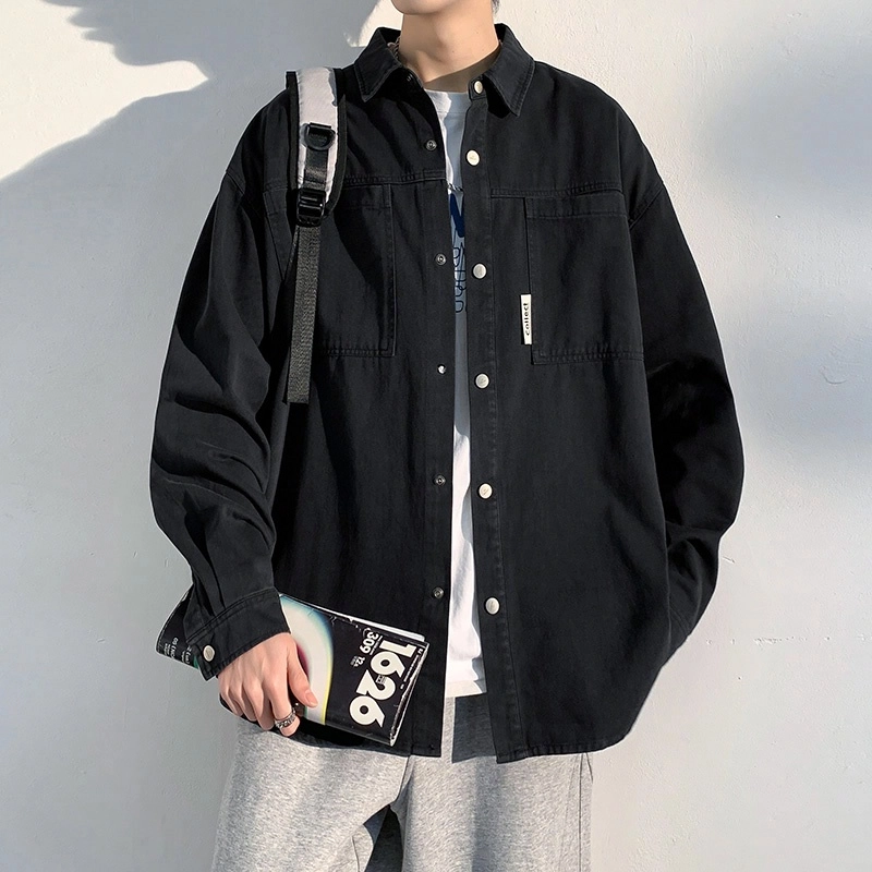 美式工装纯棉复古薄休闲宽松长袖衬衫 男女同款
