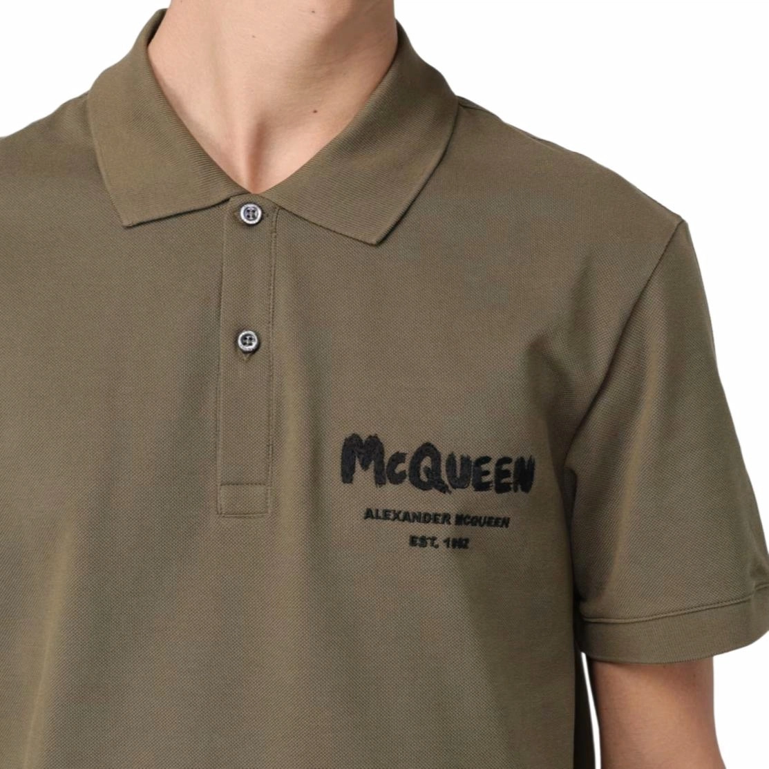 Alexander McQueen Mcqueen Graffiti Polo In Deep Khaki Polo