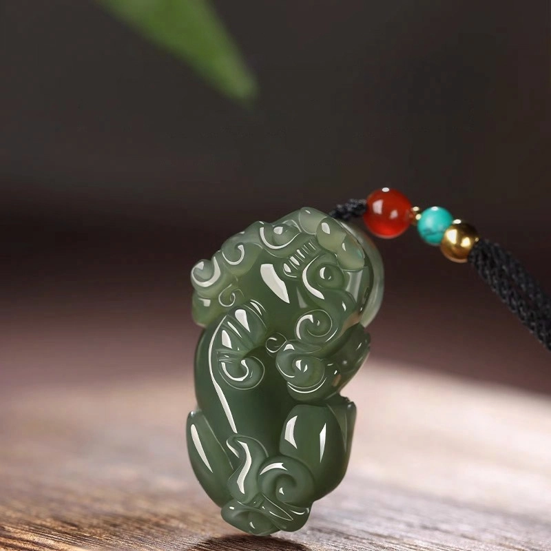 琳琯瑛 新中式国风小众设计高级感轻奢气质好运玉佩 招财貔貅 和田玉项链 青玉 男女同款情侣款