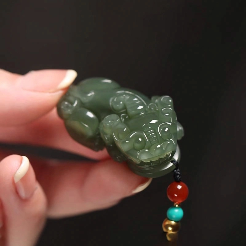 琳琯瑛 新中式国风小众设计高级感轻奢气质好运玉佩 招财貔貅 和田玉项链 青玉 男女同款情侣款