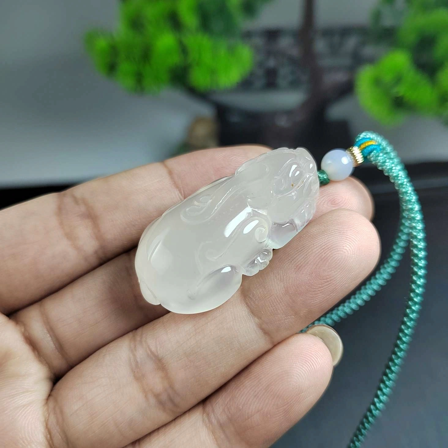 赐帛 新中式白月光高冰透貔貅挂件招财纳福转运平安设计师高级感时尚气质小众优雅清冷感 玉髓 玉石项链 男女同款情侣款