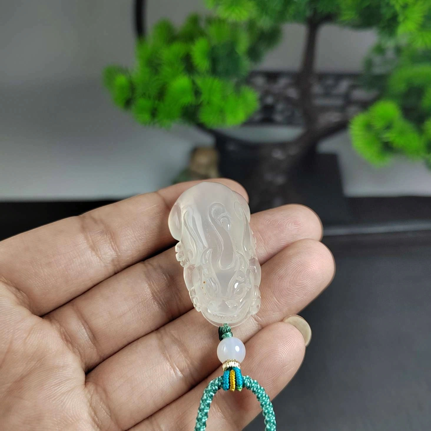 赐帛 新中式白月光高冰透貔貅挂件招财纳福转运平安设计师高级感时尚气质小众优雅清冷感 玉髓 玉石项链 男女同款情侣款
