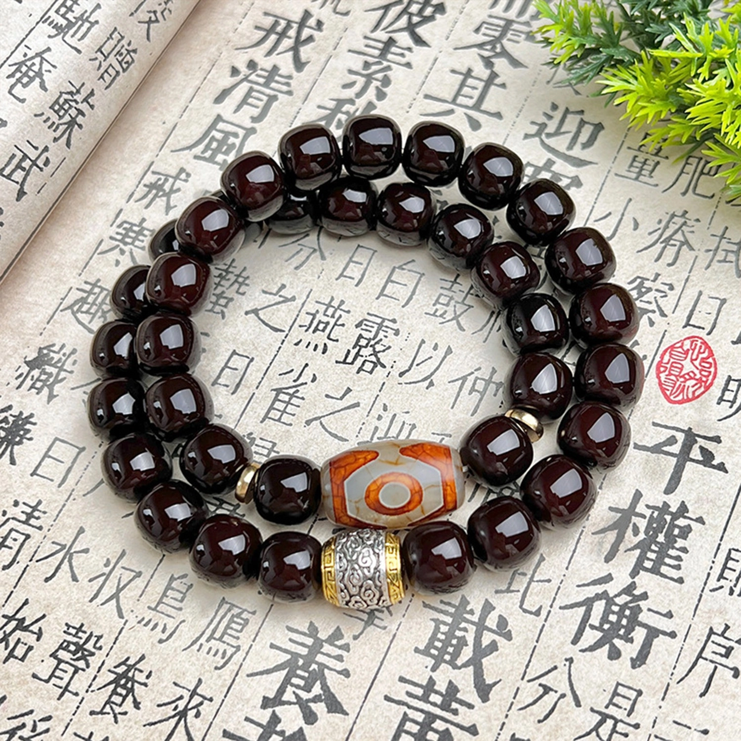 九隆古 藏式天珠 祥云转运珠 招财纳福 诸事顺遂 考试考研上岸 双圈绕指柔佛珠念珠文玩#好运 菩提根 手串 男女同款情侣款