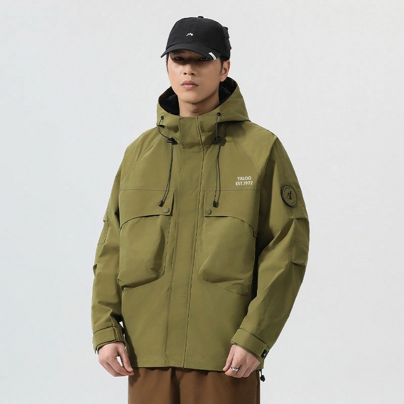 雅鹿  美式潮牌户外山系机能工装大口袋登山魔术贴三合一休闲百搭潮流  防水防风耐磨冲锋衣 男女同款 曜石黑