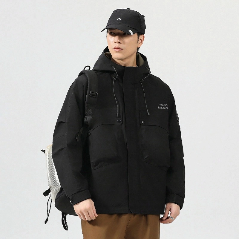 雅鹿  美式潮牌户外山系机能工装大口袋登山魔术贴三合一休闲百搭潮流  防水防风耐磨冲锋衣 男女同款 曜石黑