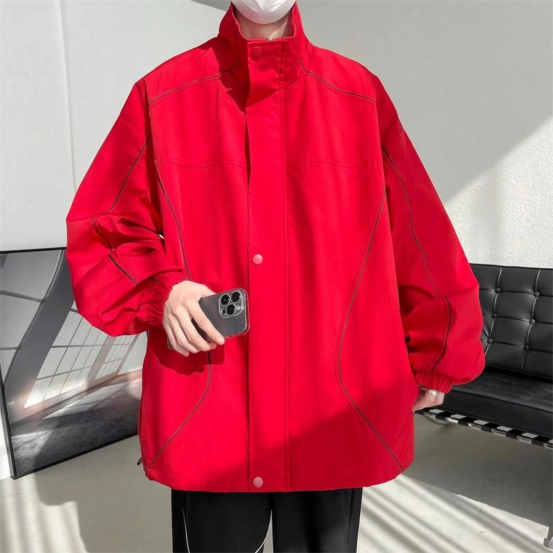 玉儿恋 美式机能风防水反光条宽松立领飞行员夹克外套 通用
