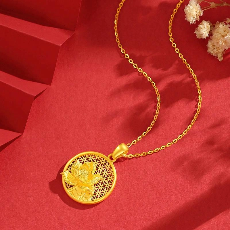 中国珠宝 莲花锁骨链 典雅复古 简约设计感 闪耀精致 优雅贵气轻奢百搭高级感 日常通勤显气质 足金 按克计价 项链 女款