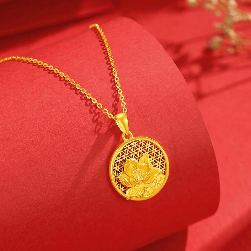 中国珠宝 莲花锁骨链 典雅复古 简约设计感 闪耀精致 优雅贵气轻奢百搭高级感 日常通勤显气质 足金 按克计价 项链 女款