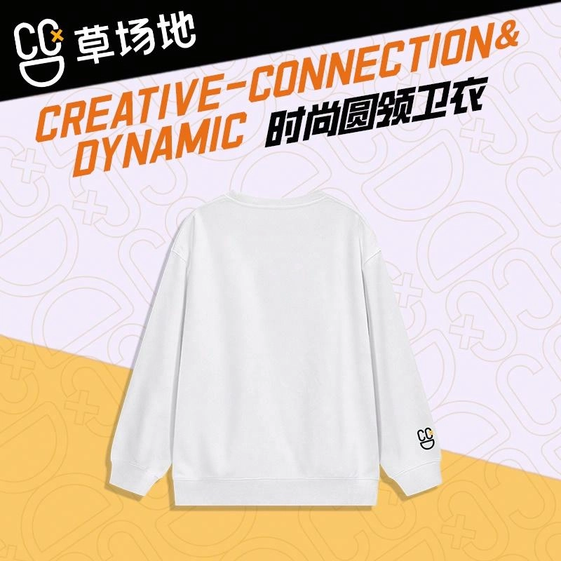 腾讯视频草场地 简约美式字母印花百搭宽松落肩圆领休闲运动卫衣 男女同款 白色