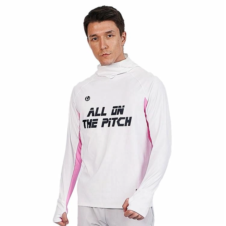 李质造 综合训练系列 吸汗透气足球连帽训练服长袖健身衣 男款 白粉